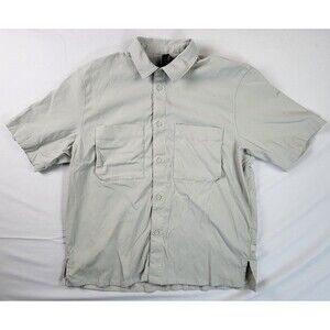 Lululemon Relaxed Fit Shirt Medium White Button Up Short Sleeve Stretch LM3EIDS